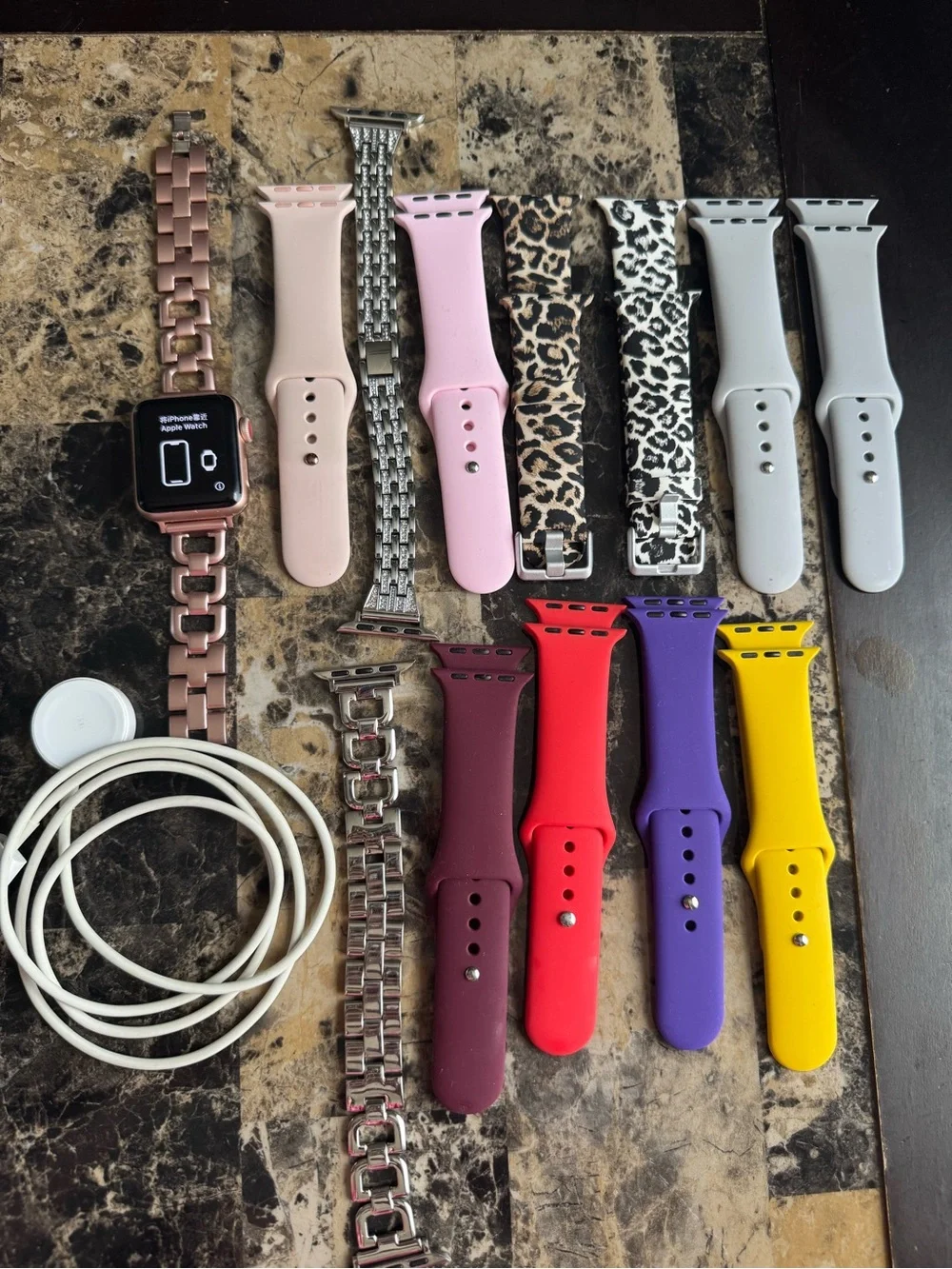 Apple Watch with Rose Gold Case & Assorted Color Silicone and Metal Bands